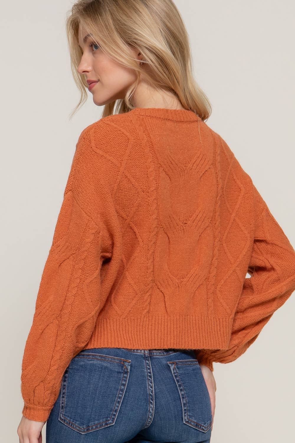 Long Sleeve Crew Neck Cable Detail Sweater