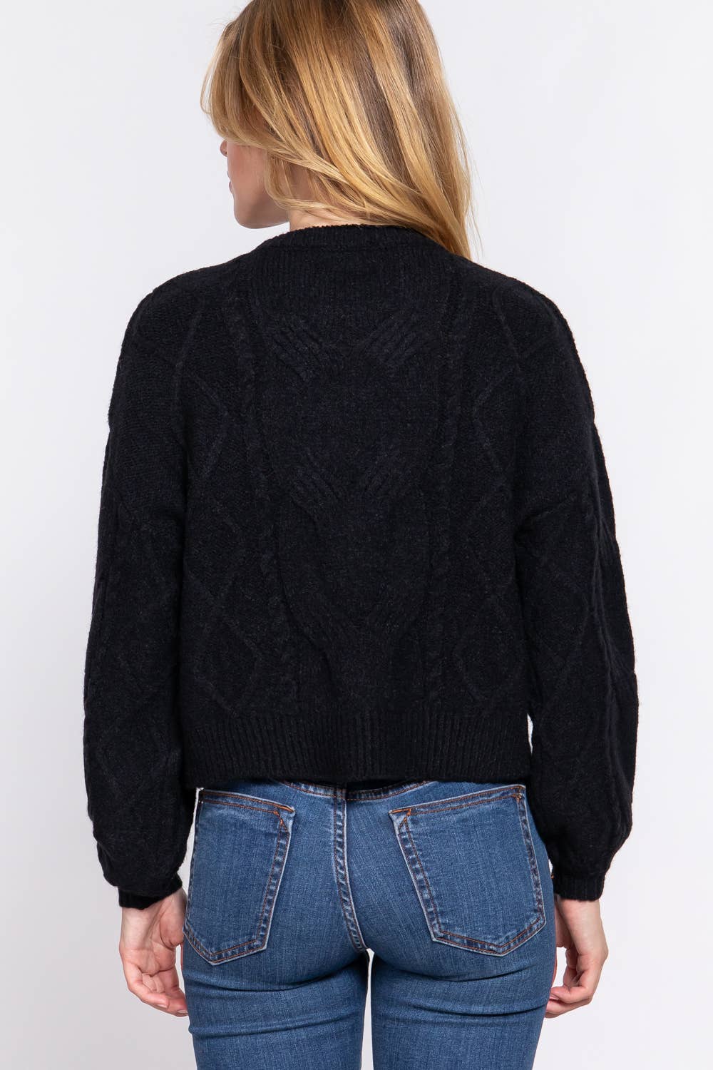 Long Sleeve Crew Neck Cable Detail Sweater