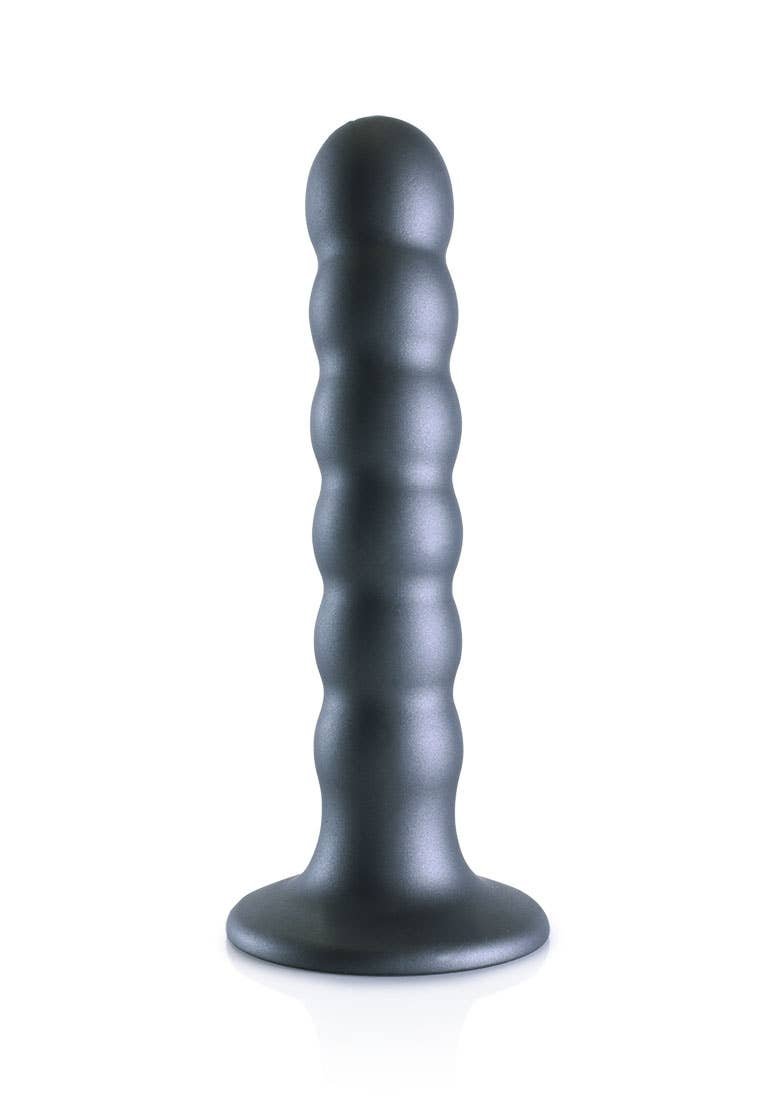 Beaded Silicone G-Spot Dildo - 5'' / 13cm: Metallic Purple