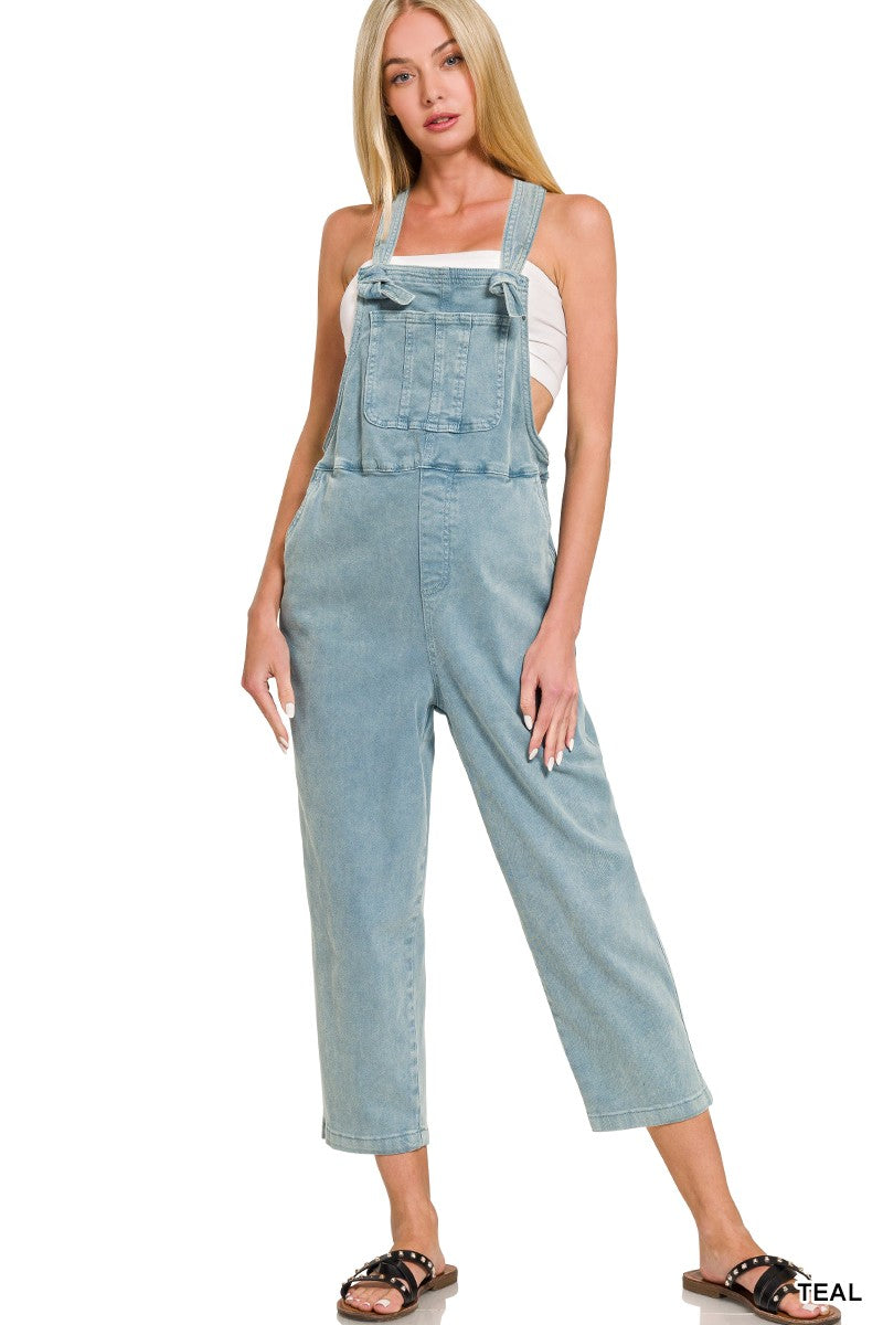 Washed Knot Strap Relaxed Fit Overalls