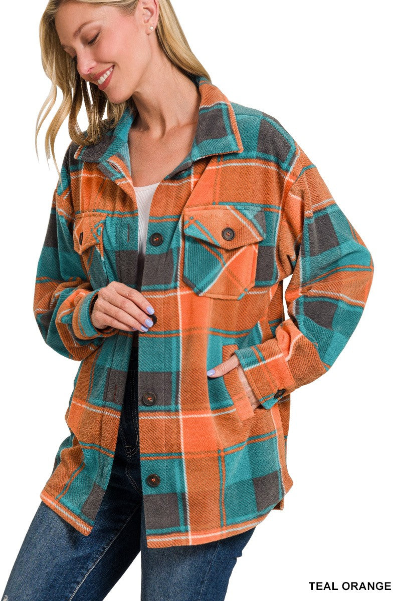 Polar Fleece Plaid Shacket with Pocket