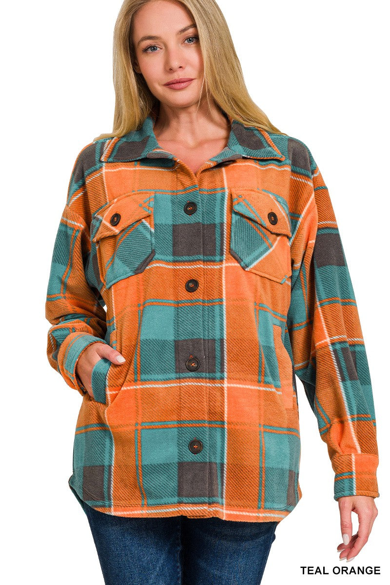 Polar Fleece Plaid Shacket with Pocket