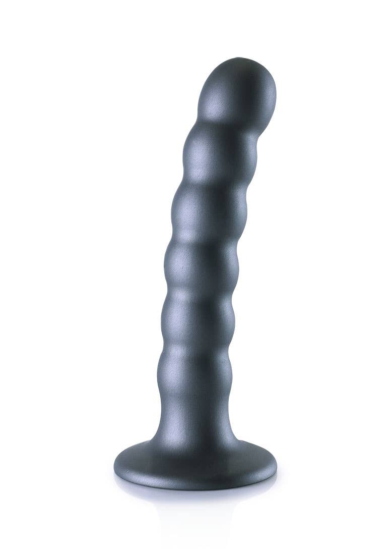 Beaded Silicone G-Spot Dildo - 5'' / 13cm: Metallic Blue