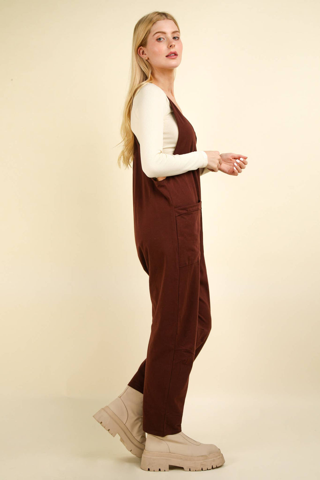 Casual Loose Fit Solid Knit Baggy Jumpsuit