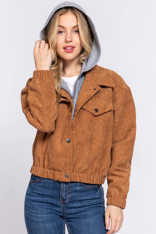 Long Sleeve Inside Hoodie Corduroy Jacket