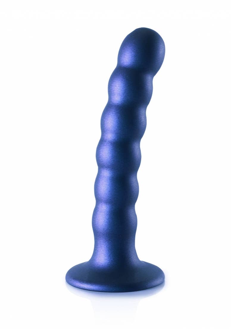 Beaded Silicone G-Spot Dildo - 5'' / 13cm: Metallic Purple