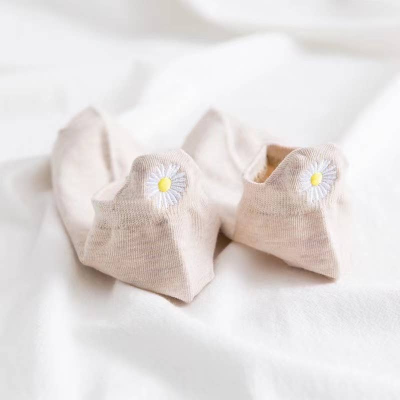 Shop Lev - Women Flower Embroidery Point Ankle Socks: Turmeric