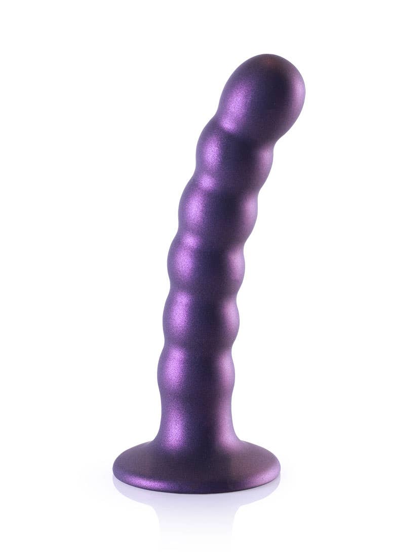 Beaded Silicone G-Spot Dildo - 5'' / 13cm: Metallic Purple