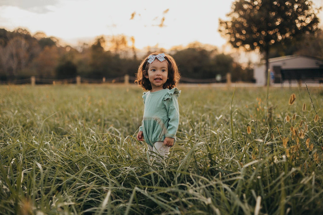 Sage Flutter Sleeve Linen Baby Romper