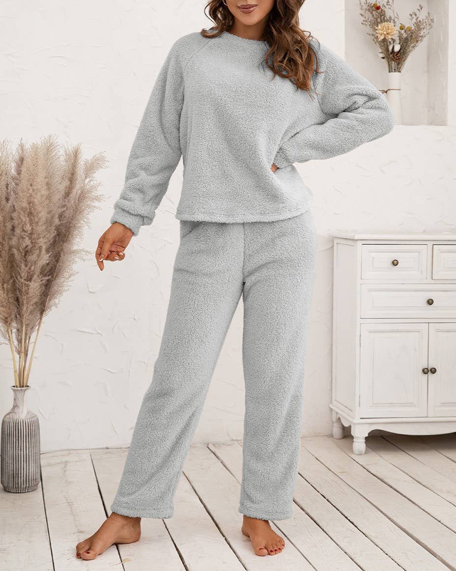 Loungewear Double-Sided Plush Two-Piece Set: Brown