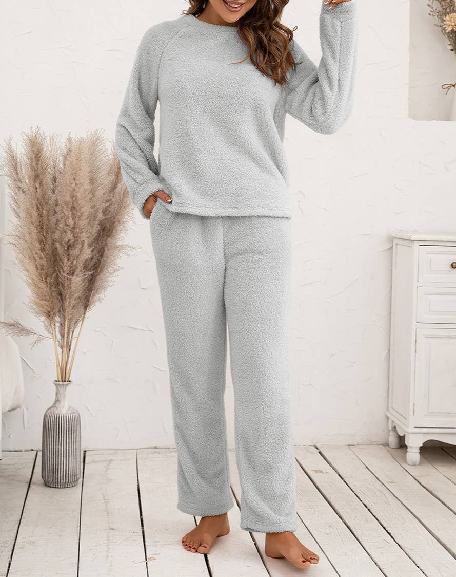 Loungewear Double-Sided Plush Two-Piece Set: Brown