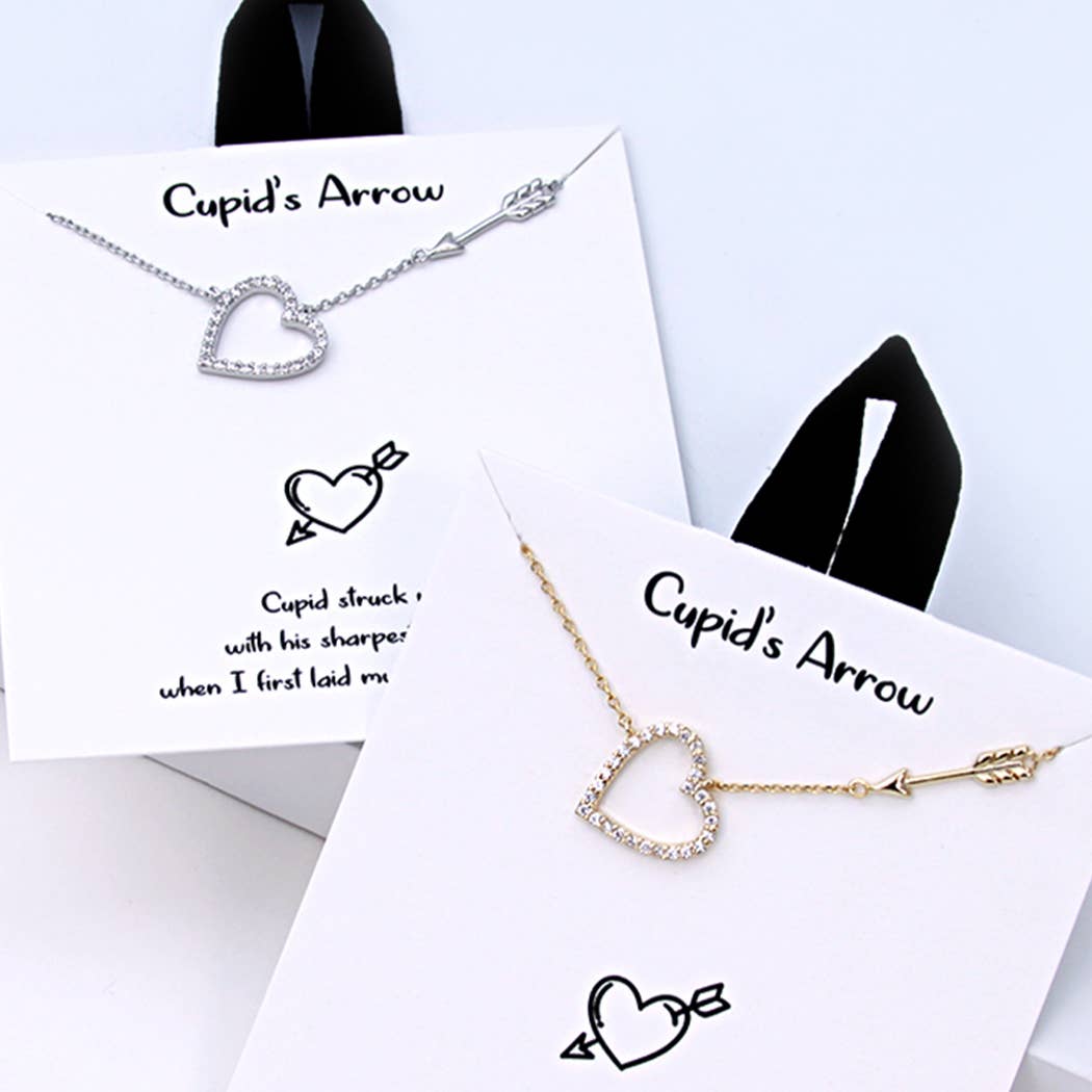 Gold-Dipped Cupids Arrow Chain CZ Heart Necklace: One Size/Gold