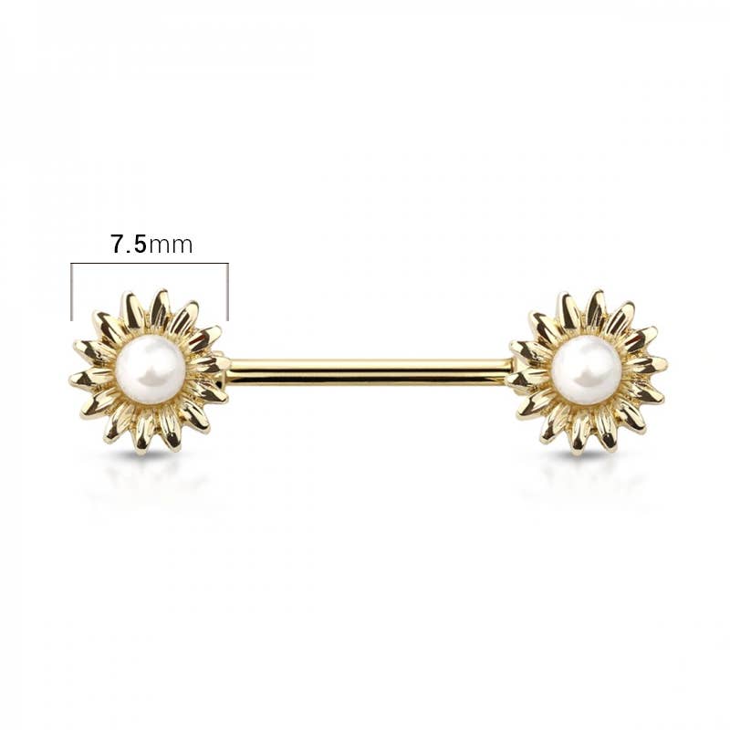 PEARL SUNFLOWER ENDS 316L SURGICAL STEEL NIPPLE BAR