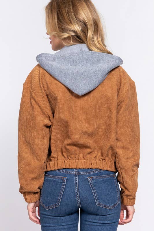 Long Sleeve Inside Hoodie Corduroy Jacket