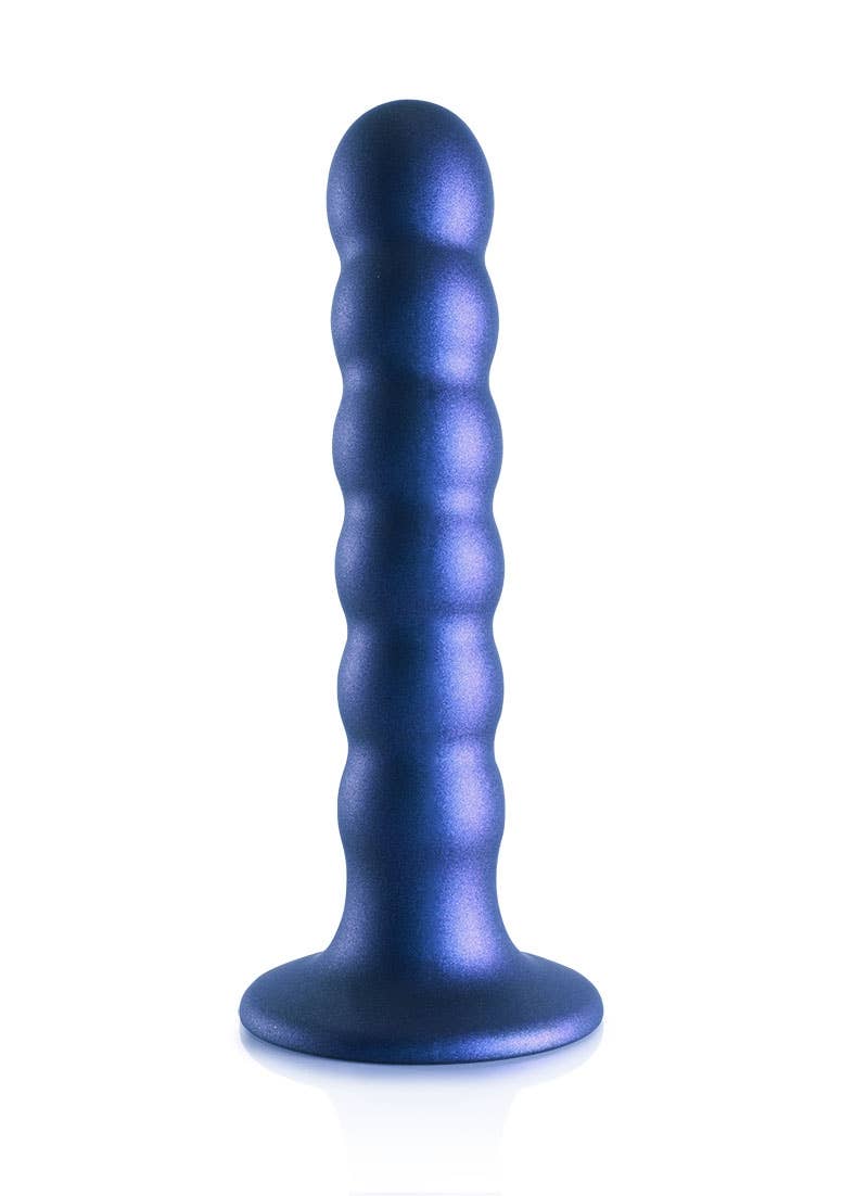 Beaded Silicone G-Spot Dildo - 5'' / 13cm: Metallic Blue