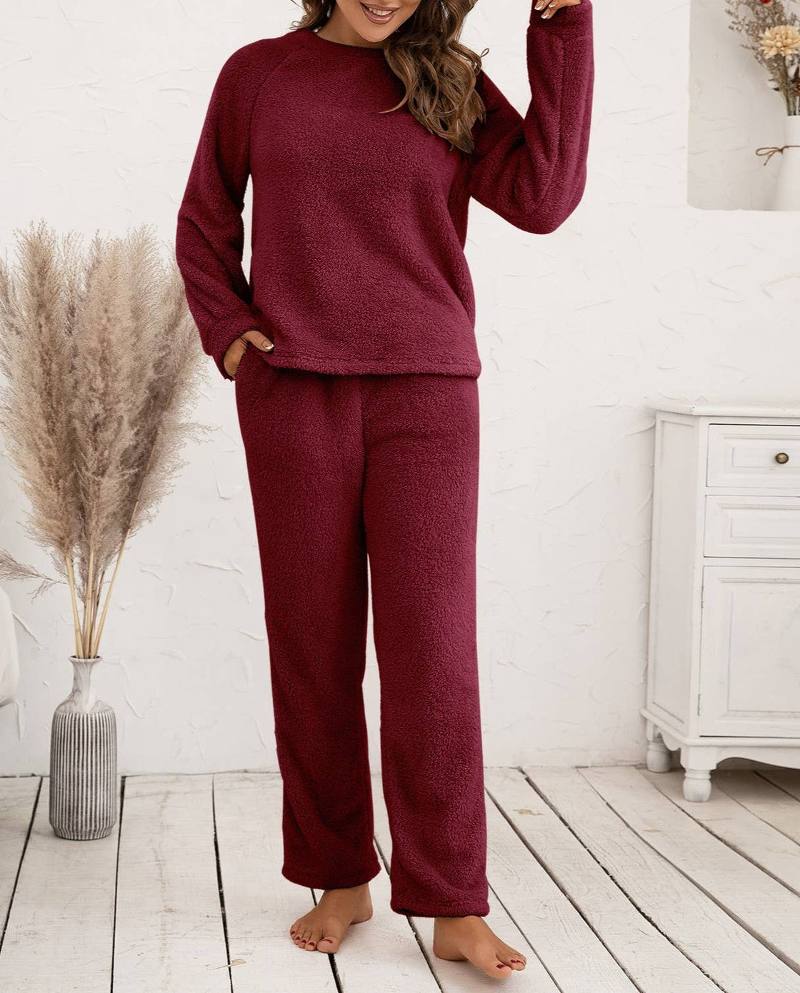 Loungewear Double-Sided Plush Two-Piece Set: Brown