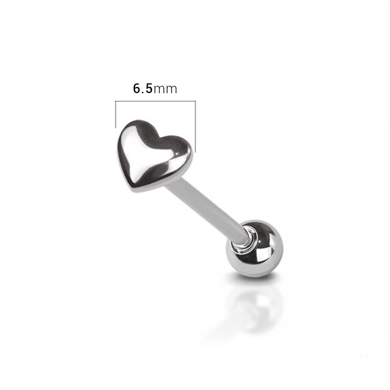 HEART 316L SURGICAL STEEL TONGUE BARBELL: SS-14G