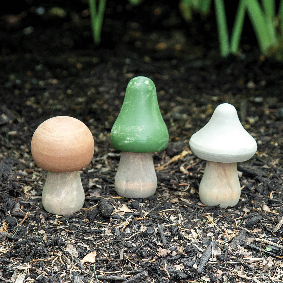 Distressed Wooden Mushrooms Set of 3