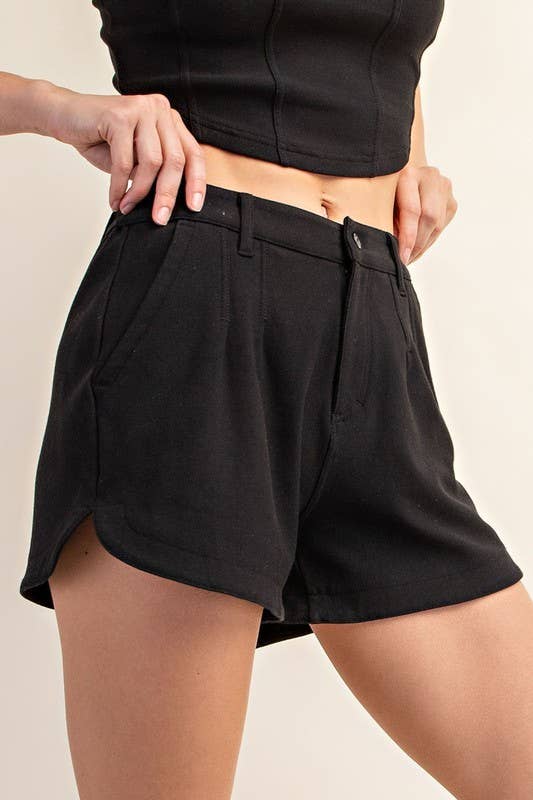 MID RASE COTTON STRETCH TWILL SHORT PANT / Black