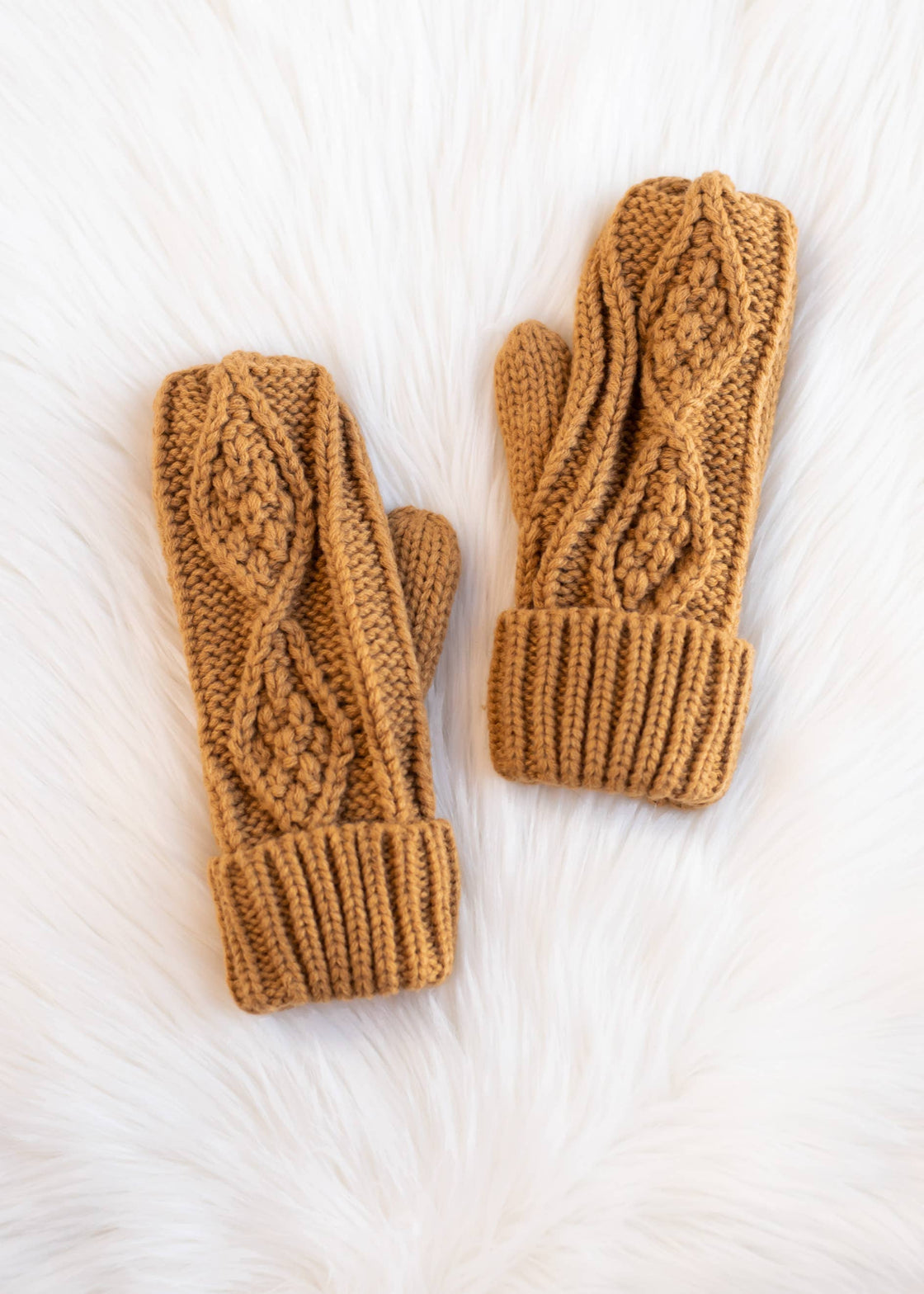 Camel Cable Knit Mittens