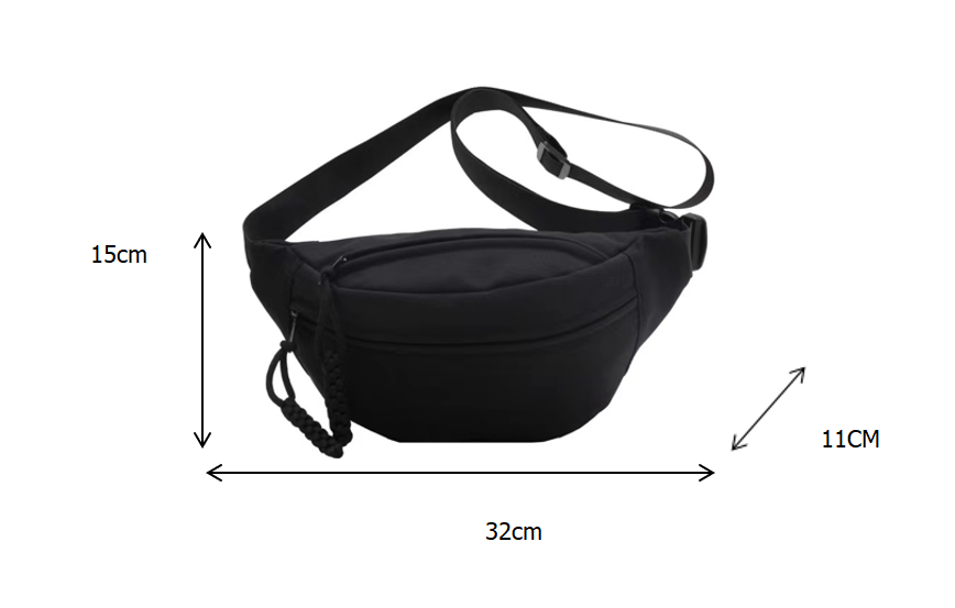 Shop Lev - Adjust Strap Two Pockets Crossbody Fanny Pack Bag: Black