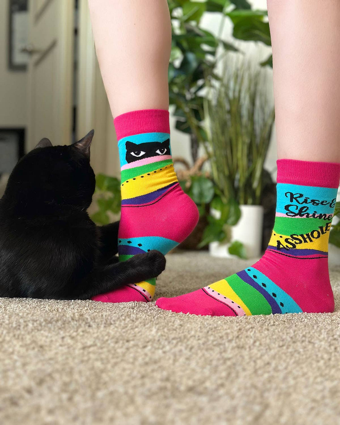 Rise and Shine Asshole Women's Crew Socks With Cats