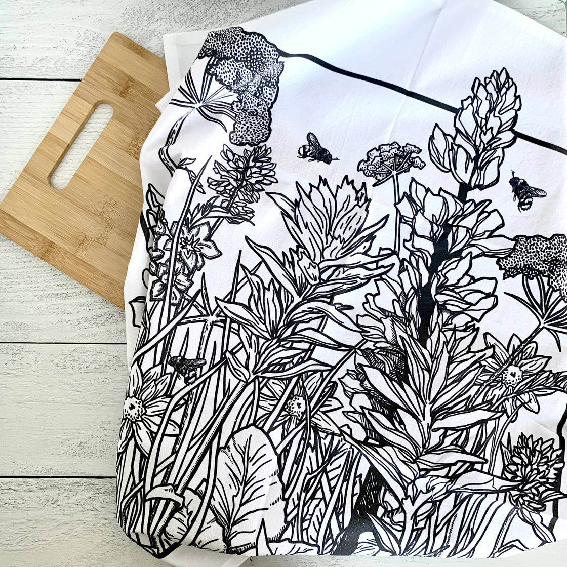 Wildflowers and Bees Tea Towel