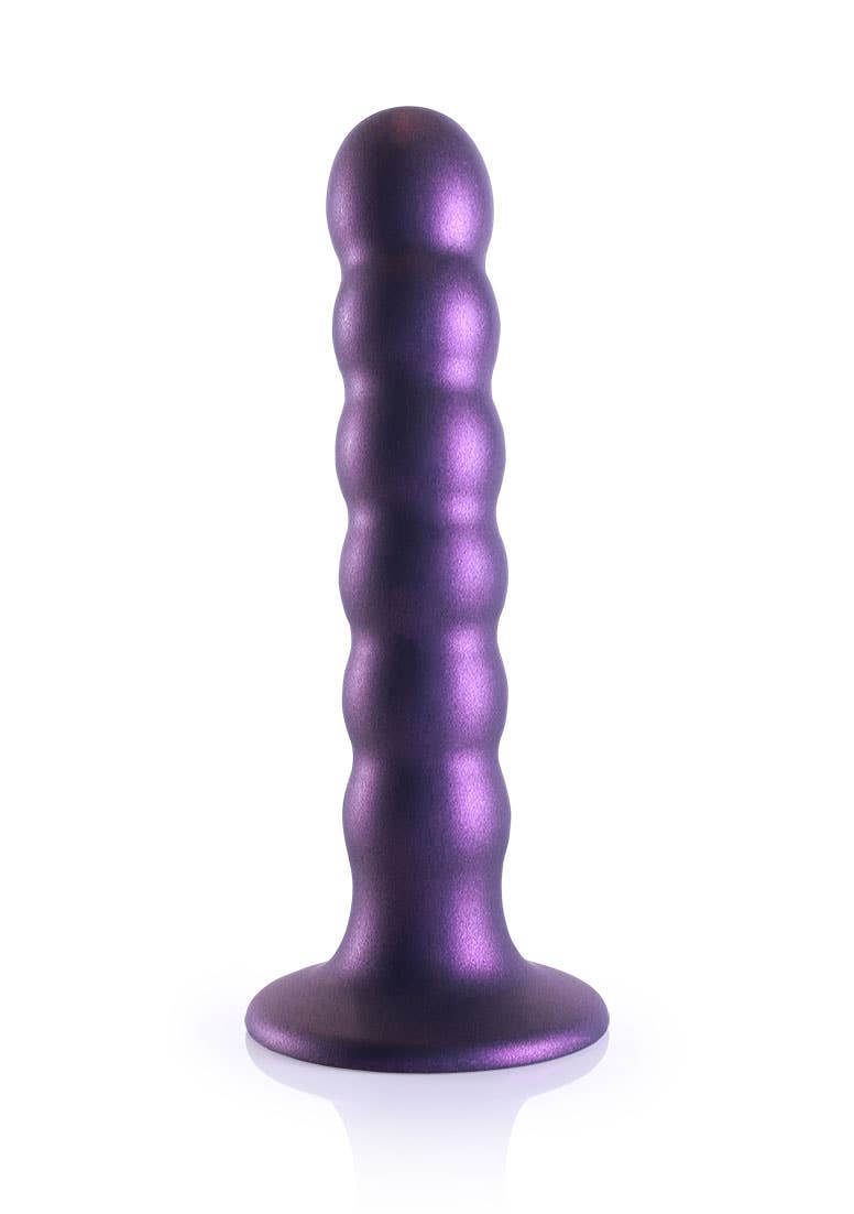 Beaded Silicone G-Spot Dildo - 5'' / 13cm: Metallic Blue