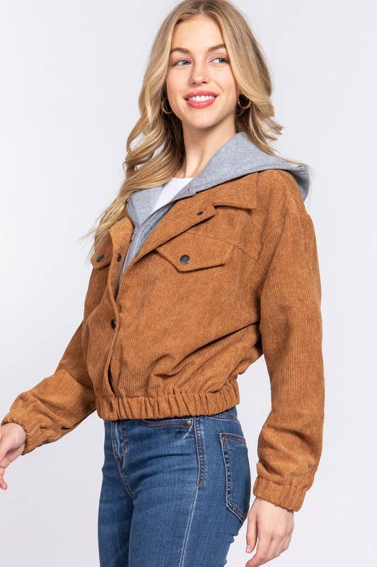 Long Sleeve Inside Hoodie Corduroy Jacket