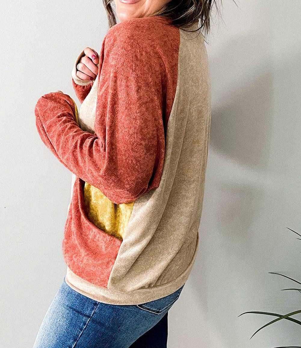Plus Size Colorblock Raglan Sweater with Pockets