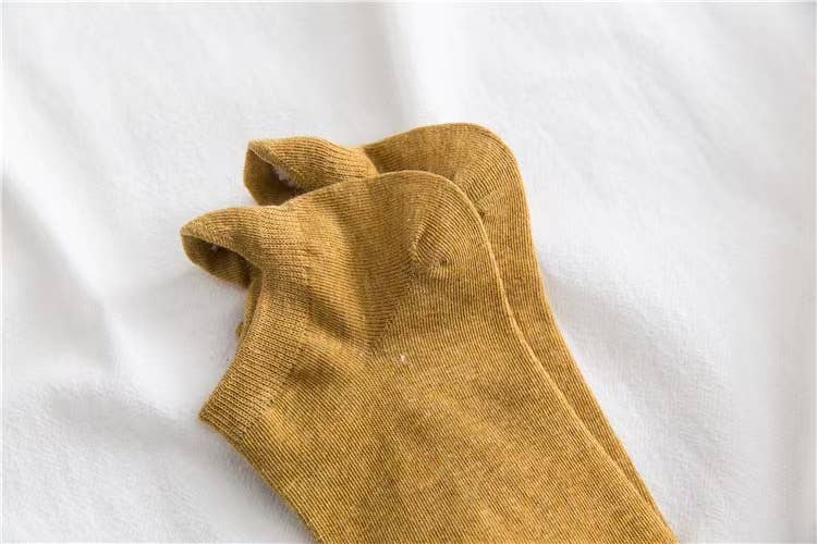 Shop Lev - Women Flower Embroidery Point Ankle Socks: Turmeric