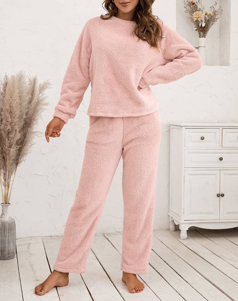 Loungewear Double-Sided Plush Two-Piece Set: Brown