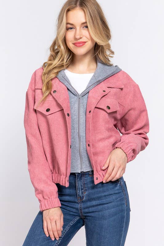 Long Sleeve Inside Hoodie Corduroy Jacket