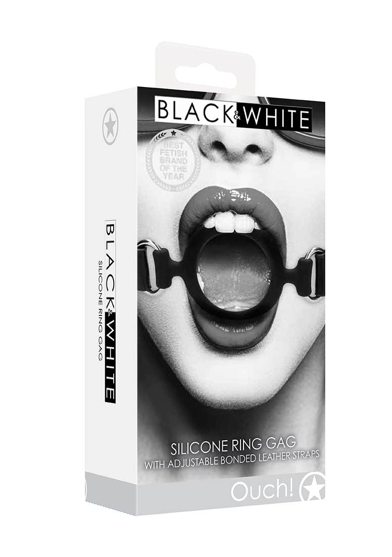 Silicone Ring Gag - With Adjustable Bonded Leather Straps: Black/White