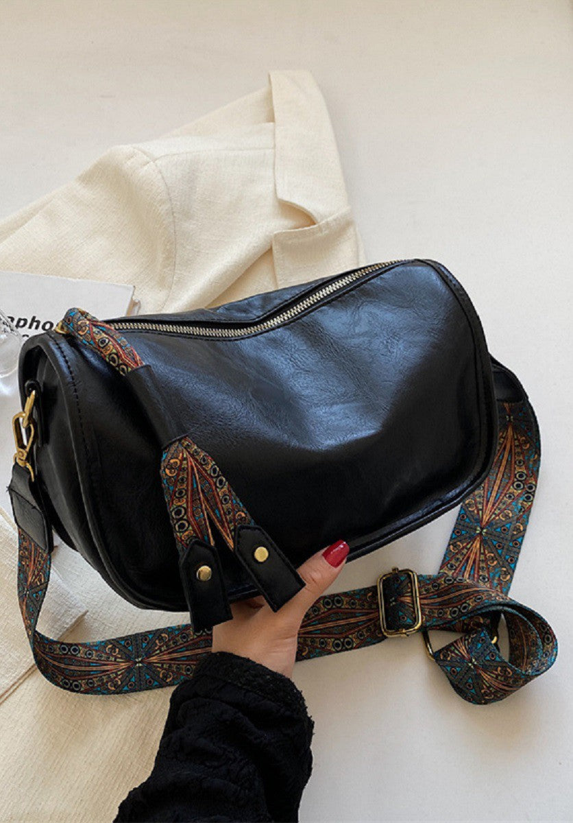 pattern Strap Zipper Shoulder Bag