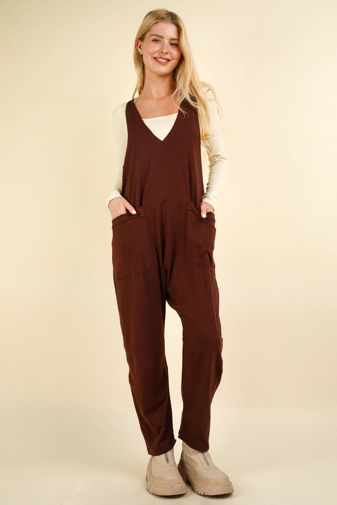 Casual Loose Fit Solid Knit Baggy Jumpsuit