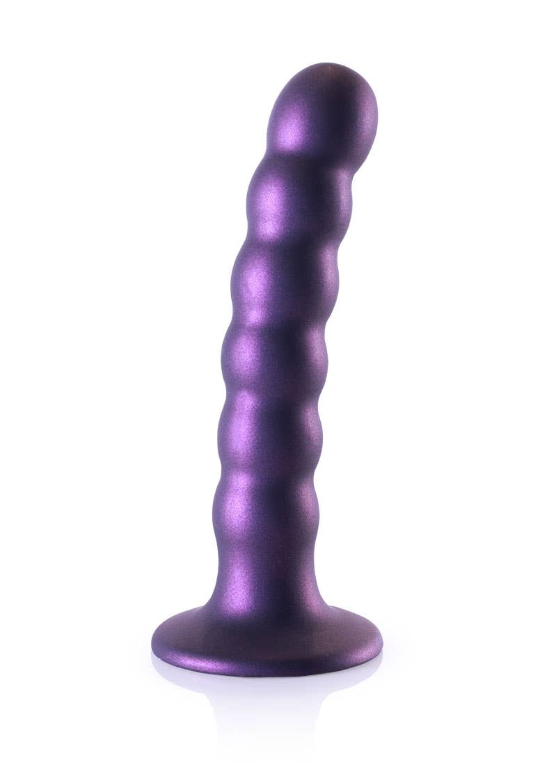 Beaded Silicone G-Spot Dildo - 5'' / 13cm: Metallic Blue