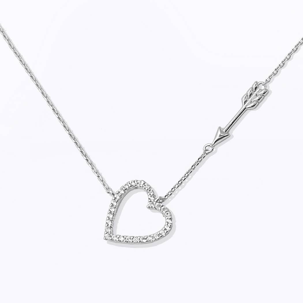 Gold-Dipped Cupids Arrow Chain CZ Heart Necklace: One Size/Gold