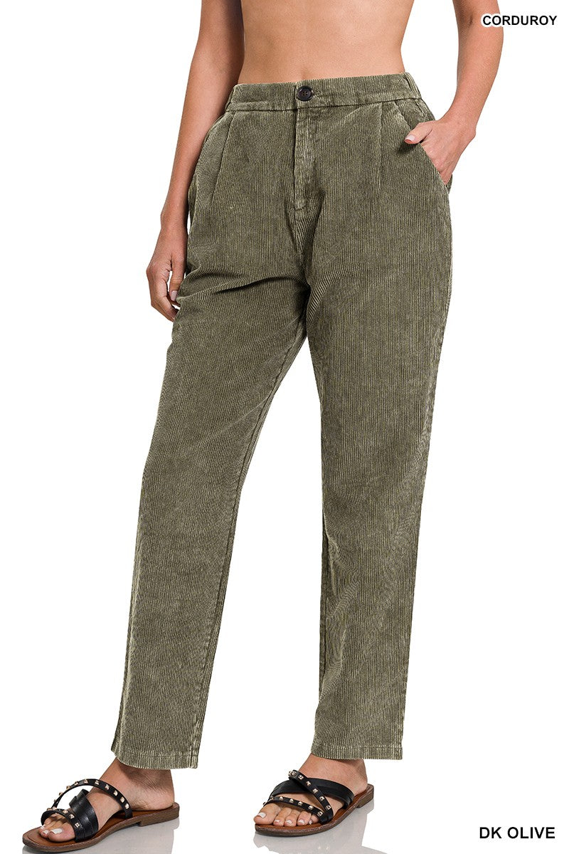 Mineral wash Corduroy Pleated Pants