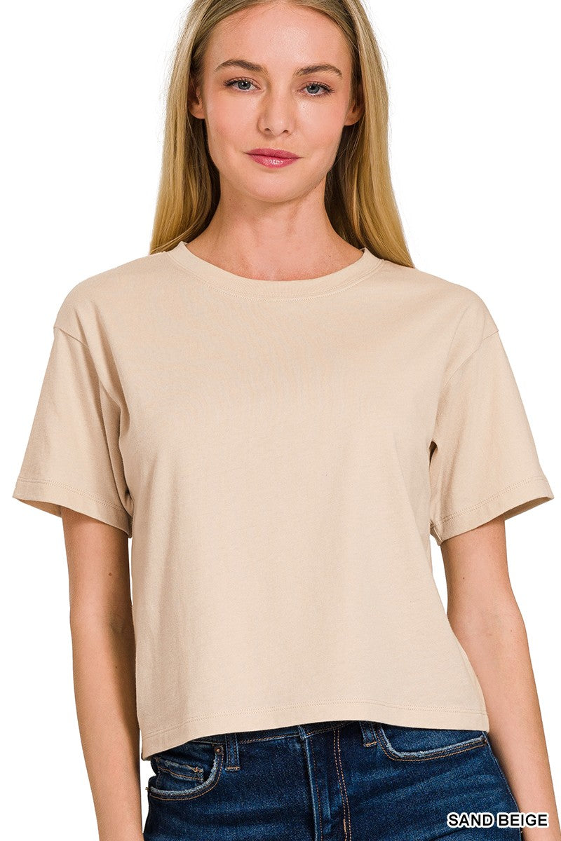 Cotton Crew Neck Short Sleeve Cropped Tee