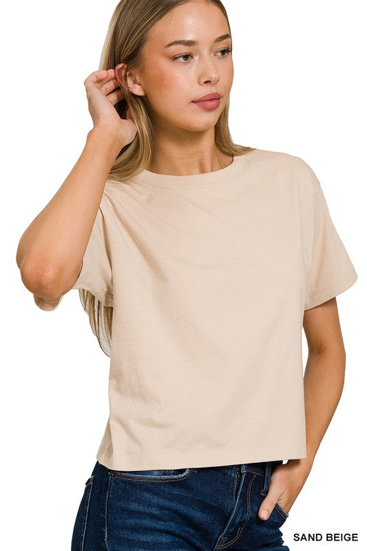 Cotton Crew Neck Short Sleeve Cropped Tee