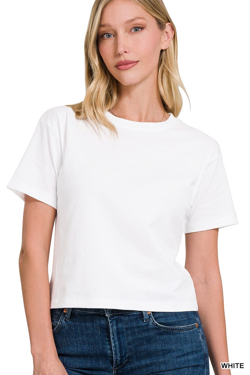 Cotton Crew Neck Short Sleeve Cropped Tee