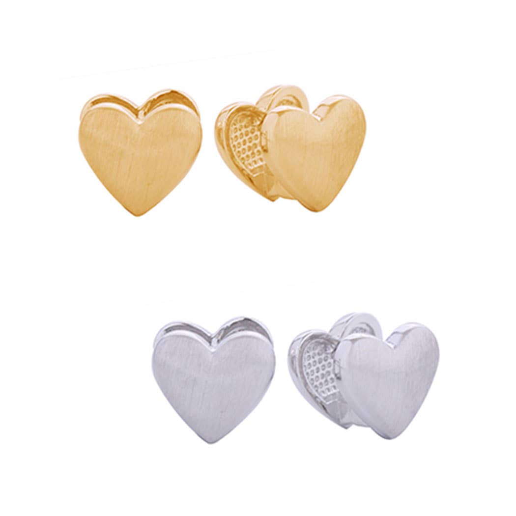 14K Gold-Dipped Double Side Heart Huggie Earrings: ONE SIZE / WHITE GOLD