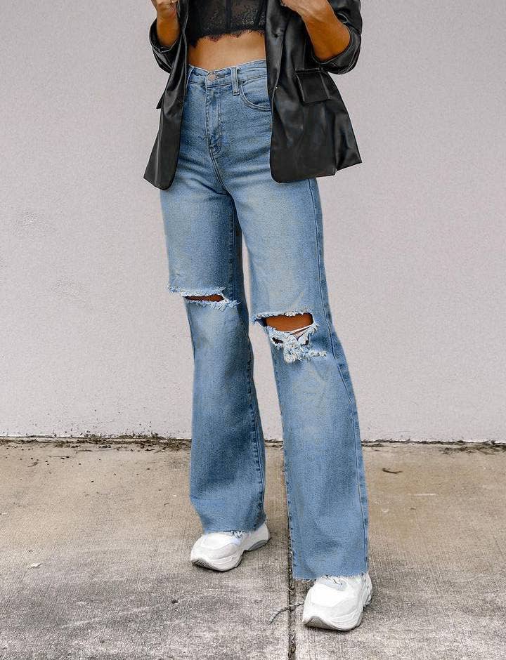 Ripped Wide-Leg Jeans