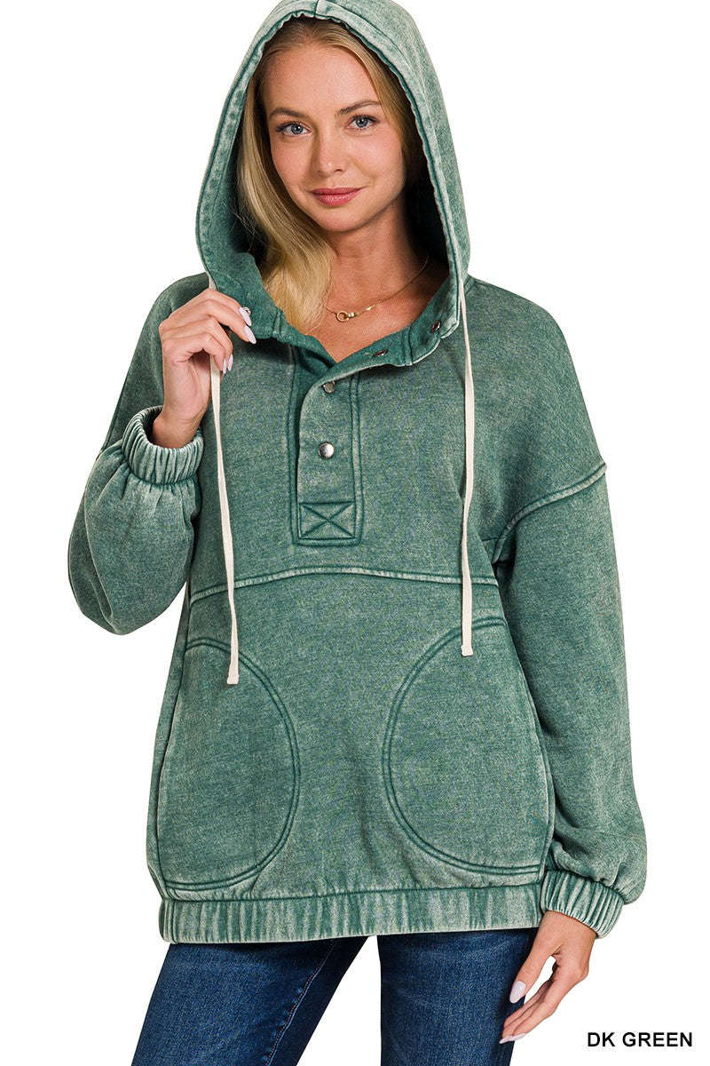 Acid Wash Fleece Oversized Pocket Hoodie