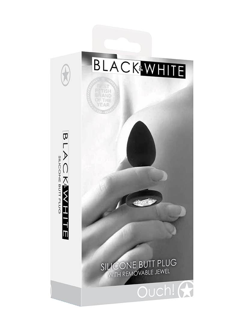 Silicone Butt Plug With Removable Jewel: Black/White