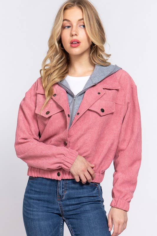 Long Sleeve Inside Hoodie Corduroy Jacket