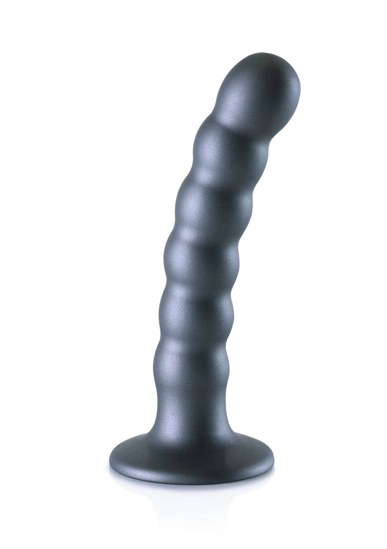 Beaded Silicone G-Spot Dildo - 5'' / 13cm: Metallic Blue