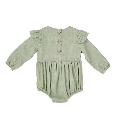 Sage Flutter Sleeve Linen Baby Romper