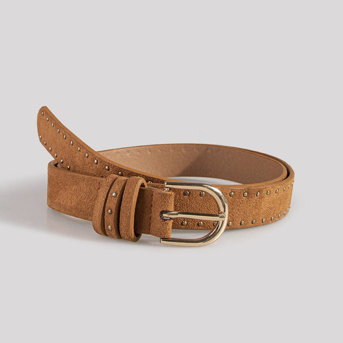 Suede Studs With Western Style Straps: Camel